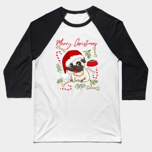 Merry Christmas Pug cute dog Seasons Greetings Tis The Season To Be Jolly Baseball T-Shirt